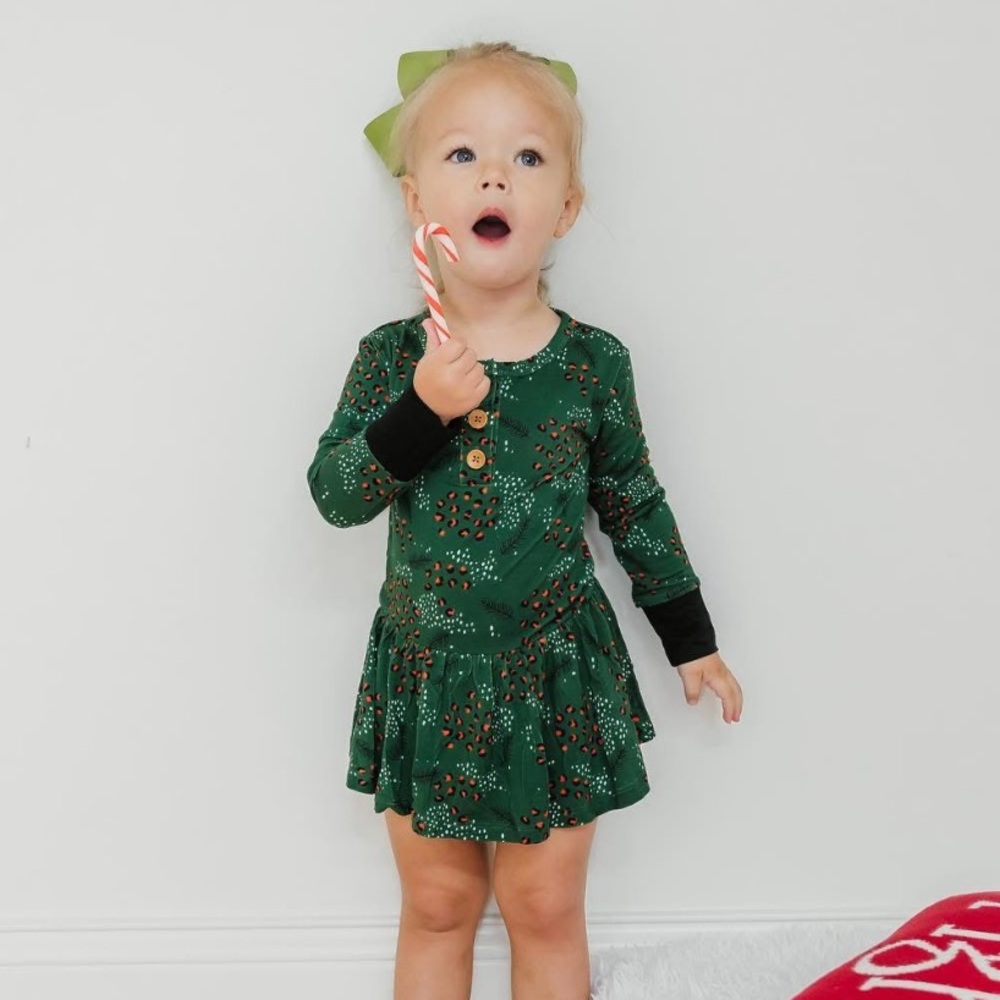 NWOT KIKI+LULU Holiday Leopard Long Sleeve Baby Twirl Dress Christmas Print